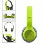 Head-mounted wireless Bluetooth headset in black with foldable design and ear cushions
