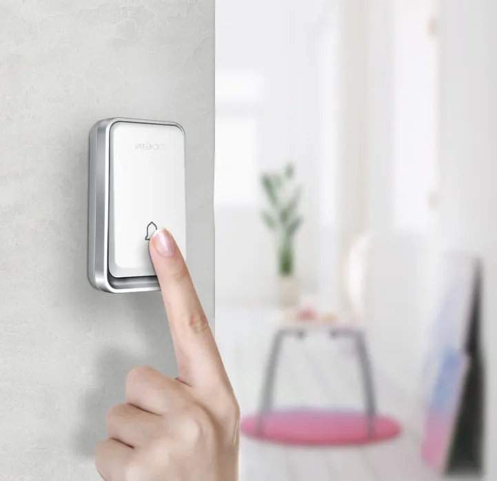 Wireless door bell with self-powered button and 150m range, 433MHz, 4 volume levels, mains receiver