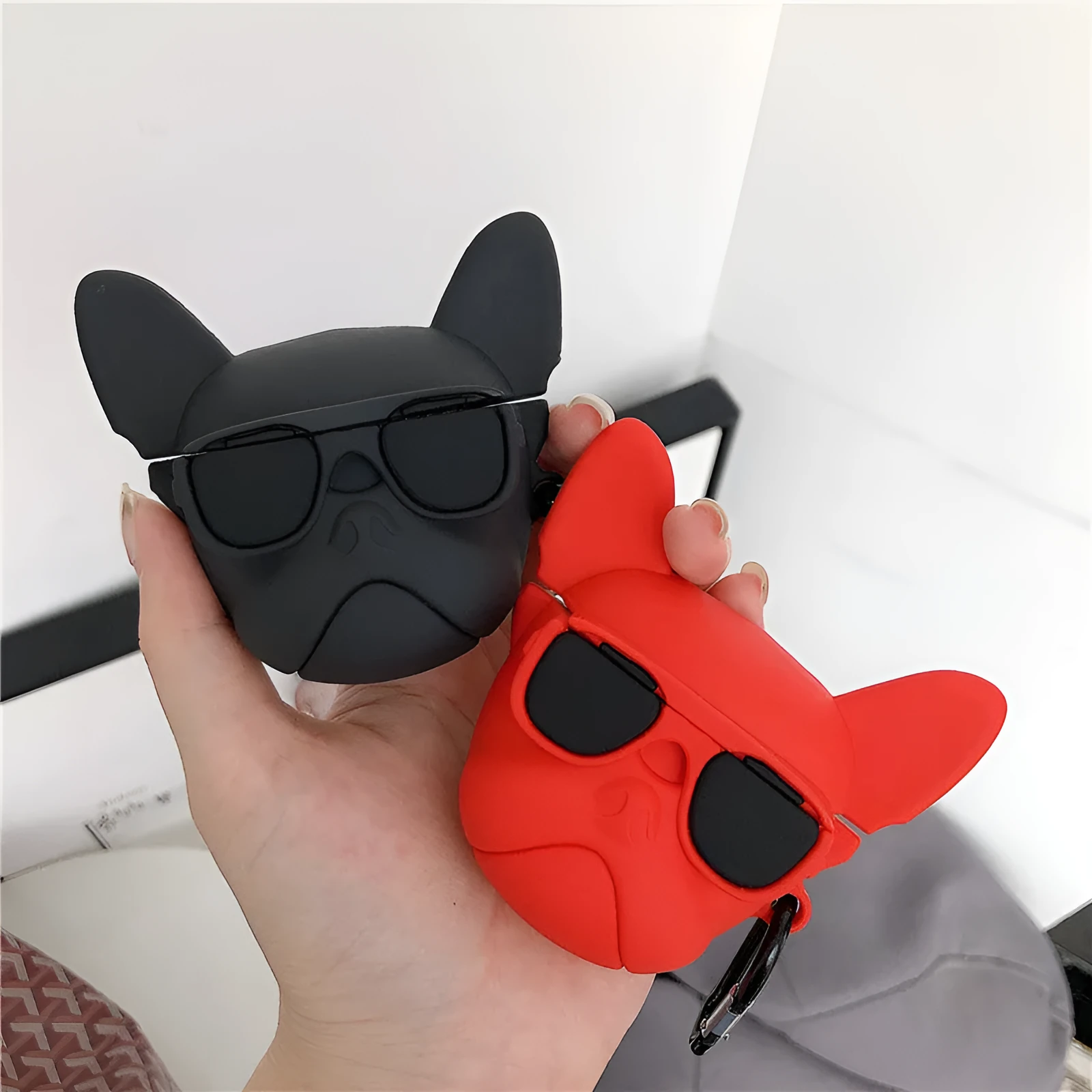 Cartoon animal style silicone cover for AirPods 1st and 2nd generation with black hook attachment