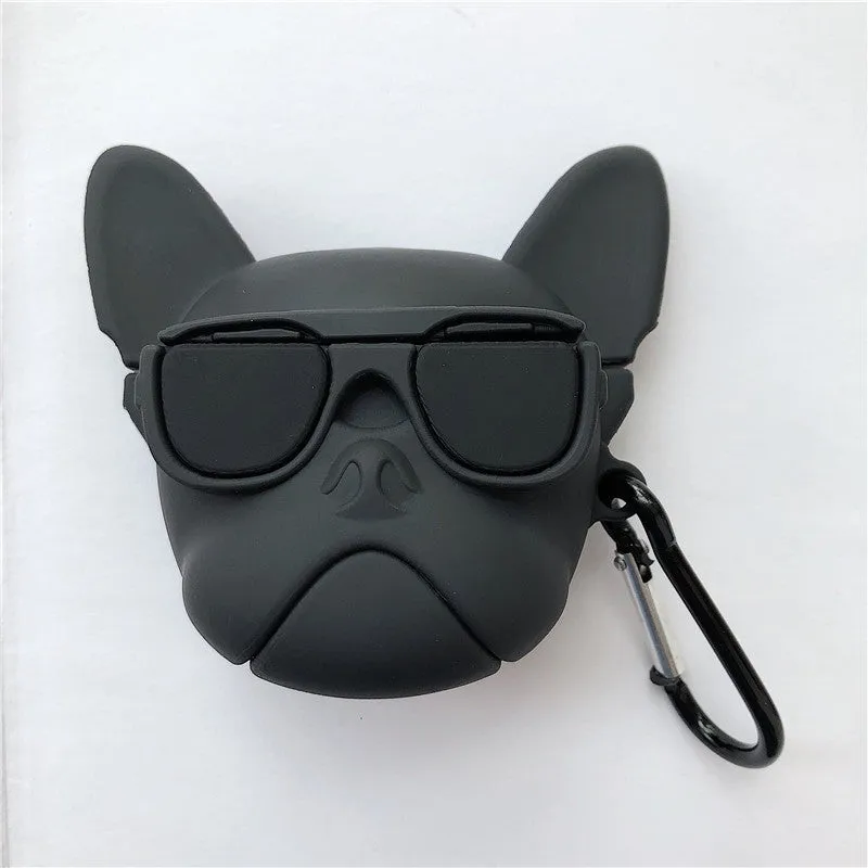 Cartoon animal style silicone cover for AirPods 1st and 2nd generation with black hook attachment