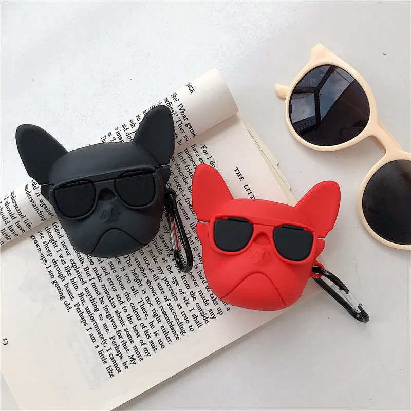 Cartoon animal style silicone cover for AirPods 1st and 2nd generation with black hook attachment
