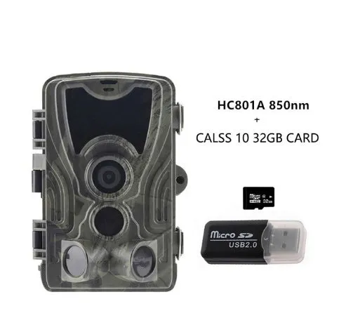 HC801A hunting camera with 36 infrared lights and 2.4-inch LCD screen mounted outdoors