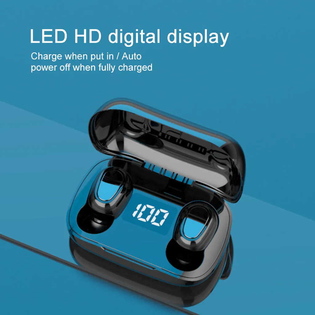Bluetooth wireless in-ear earphones with digital charging box, IPX5 waterproof, XT7 black