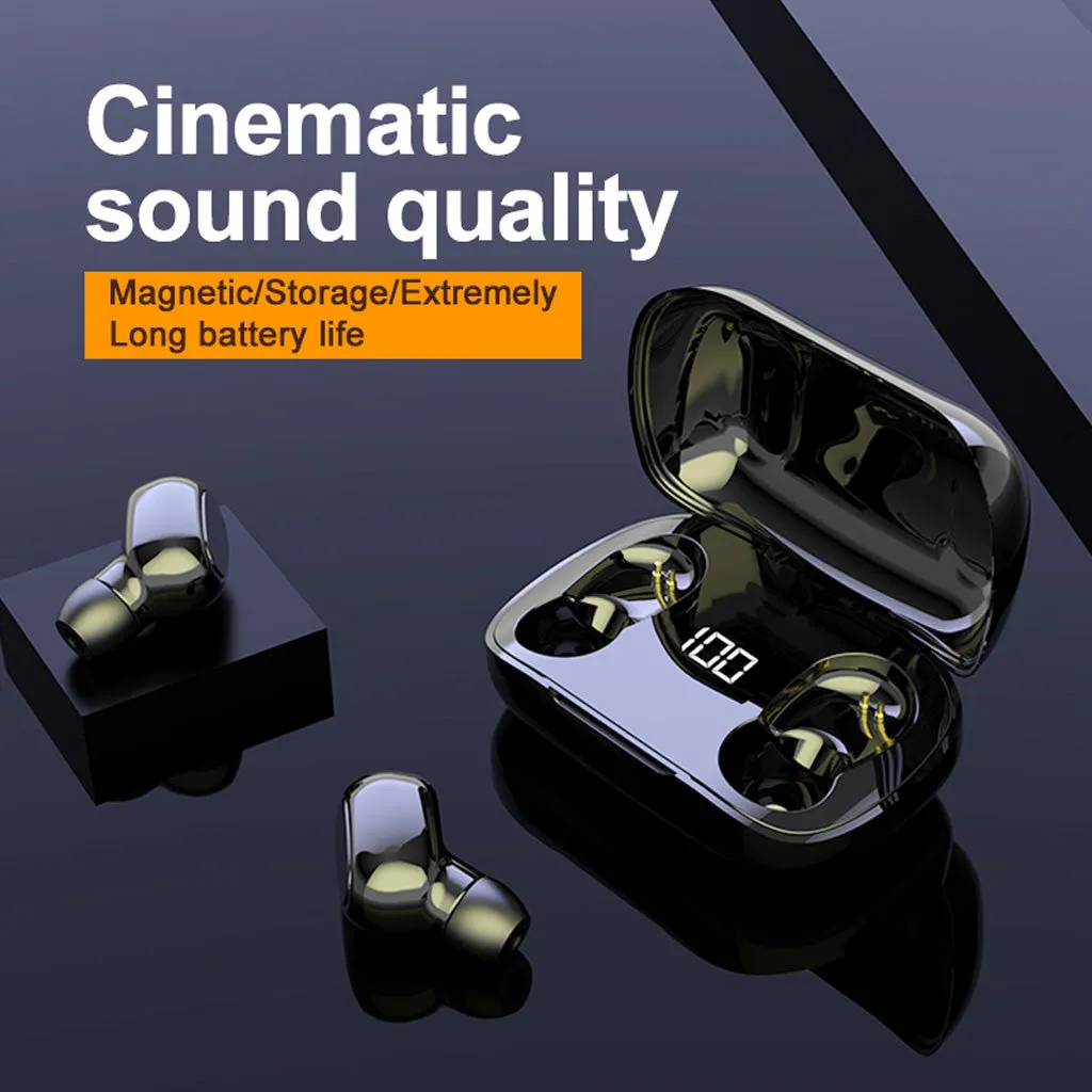 Bluetooth wireless in-ear earphones with digital charging box, IPX5 waterproof, XT7 black