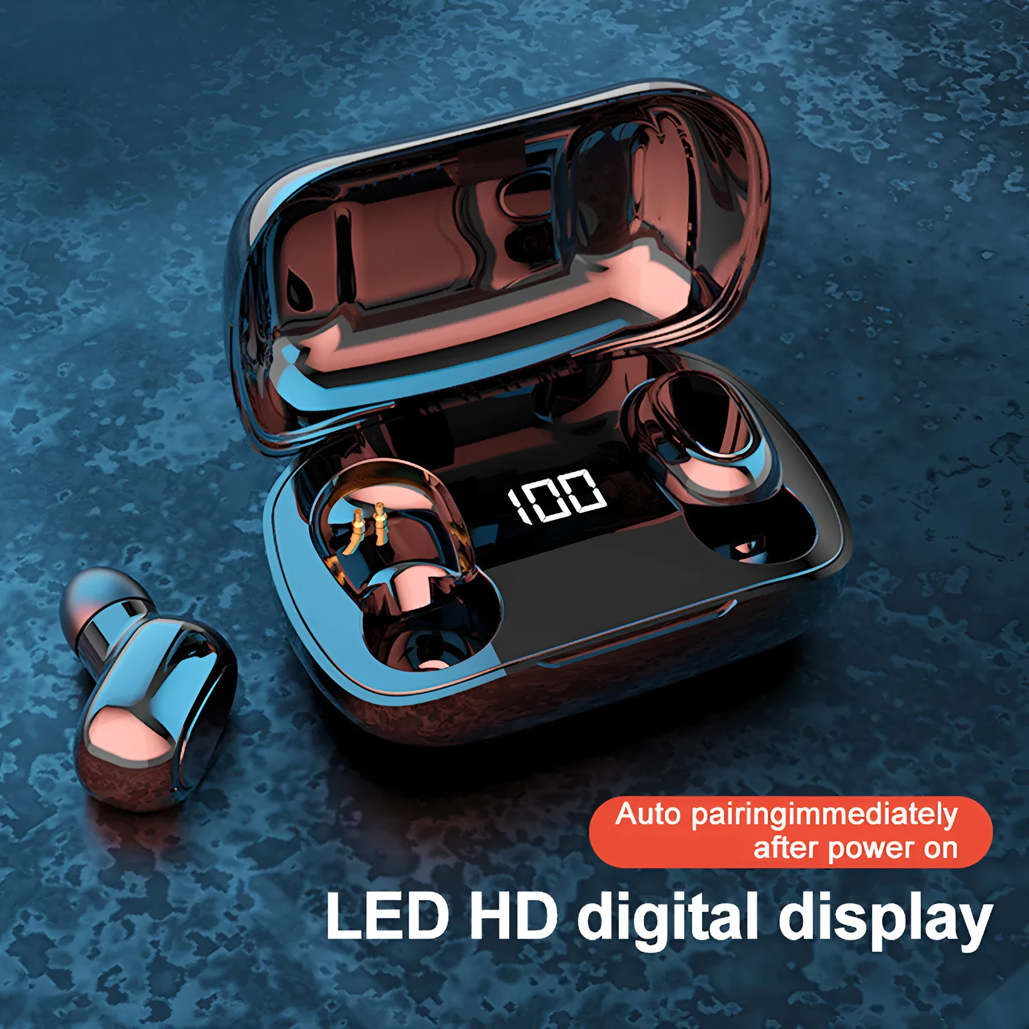 Bluetooth wireless in-ear earphones with digital charging box, IPX5 waterproof, XT7 black