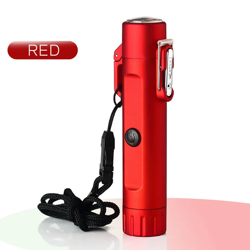 Rechargeable USB pulse lighter with compass and three-speed flashlight, outdoor travel tool