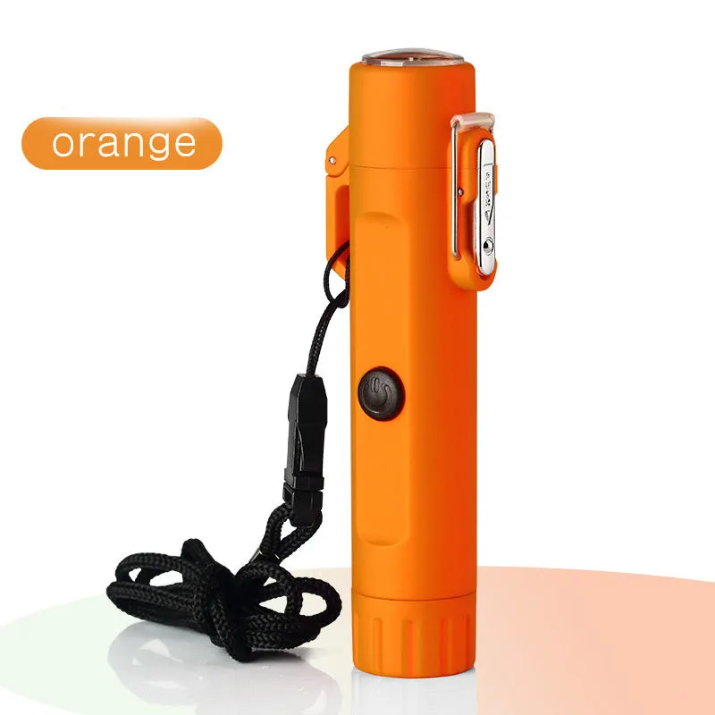 Rechargeable USB pulse lighter with compass and three-speed flashlight, outdoor travel tool