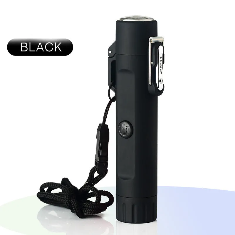 Rechargeable USB pulse lighter with compass and three-speed flashlight, outdoor travel tool