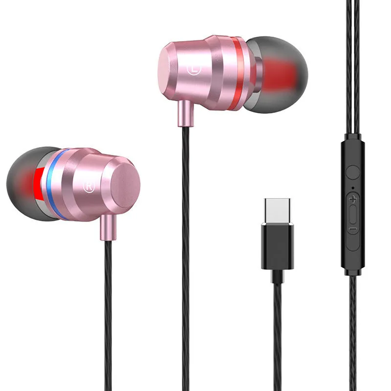 Metal wired earphones with 3.5mm plug, TPE cable, and metal housing in black finish
