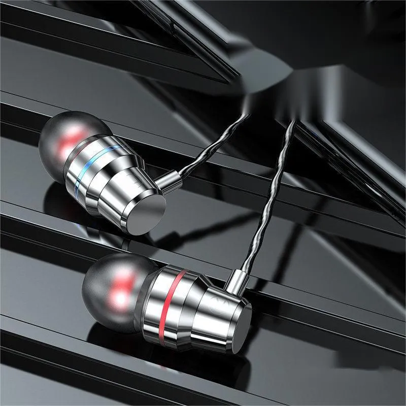 Metal wired earphones with 3.5mm plug, TPE cable, and metal housing in black finish