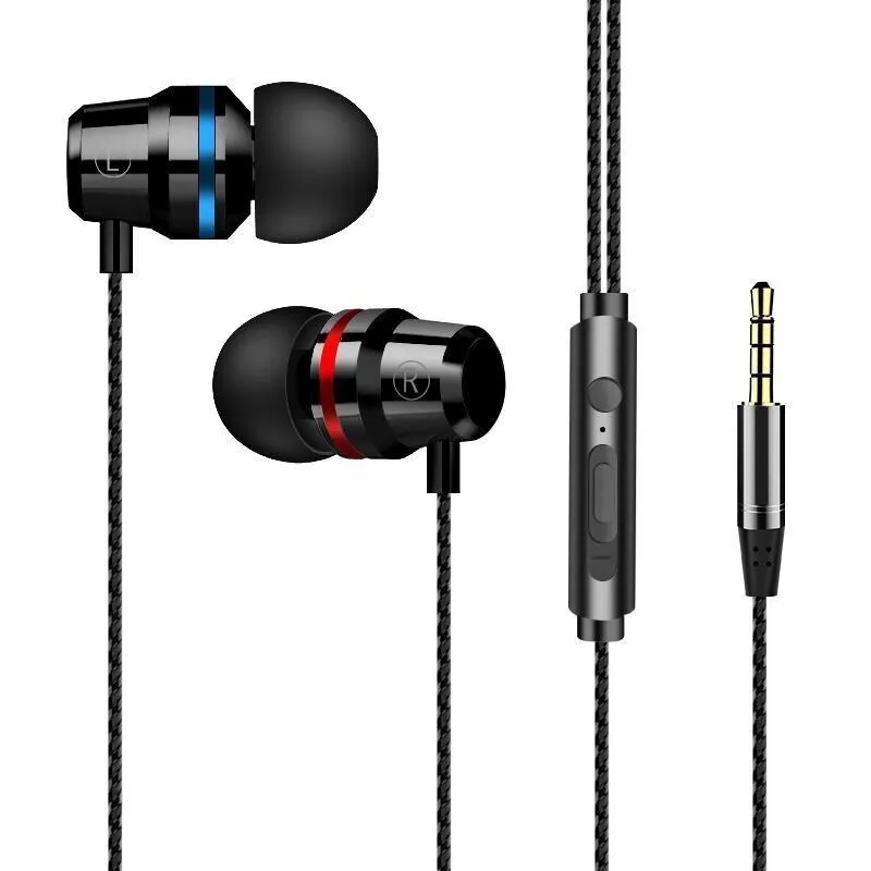 Metal wired earphones with 3.5mm plug, TPE cable, and metal housing in black finish