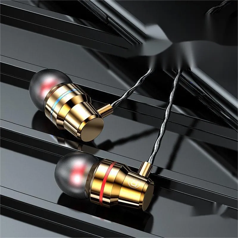 Metal wired earphones with 3.5mm plug, TPE cable, and metal housing in black finish