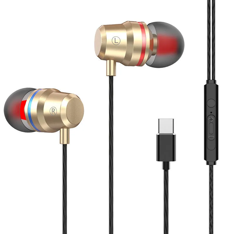 Metal wired earphones with 3.5mm plug, TPE cable, and metal housing in black finish