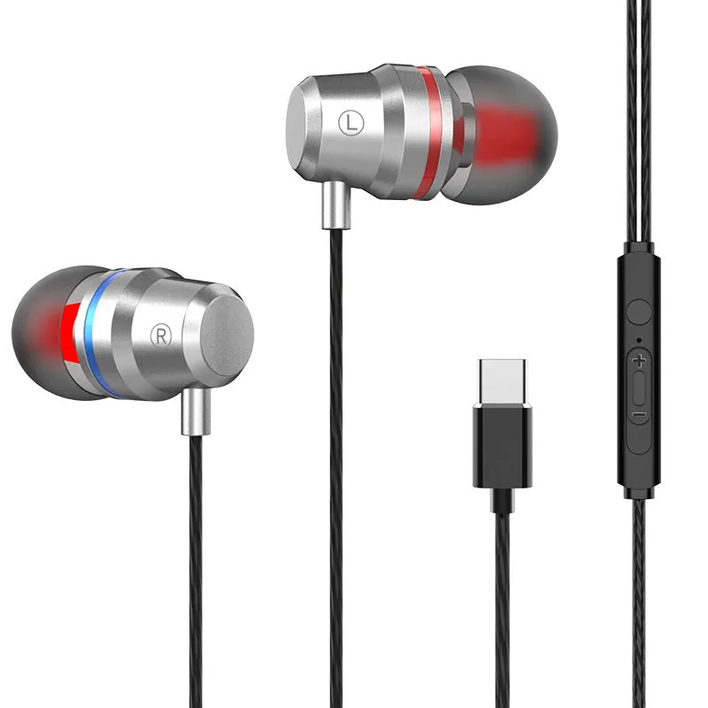 Metal wired earphones with 3.5mm plug, TPE cable, and metal housing in black finish