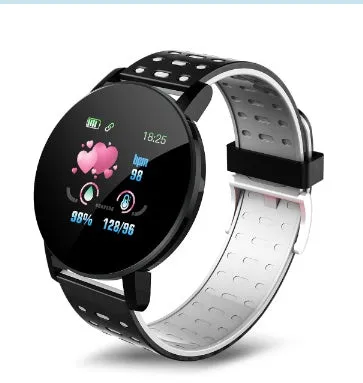 Sports smart bracelet with 1.3 inch screen and silicone strap in black colour option on white background