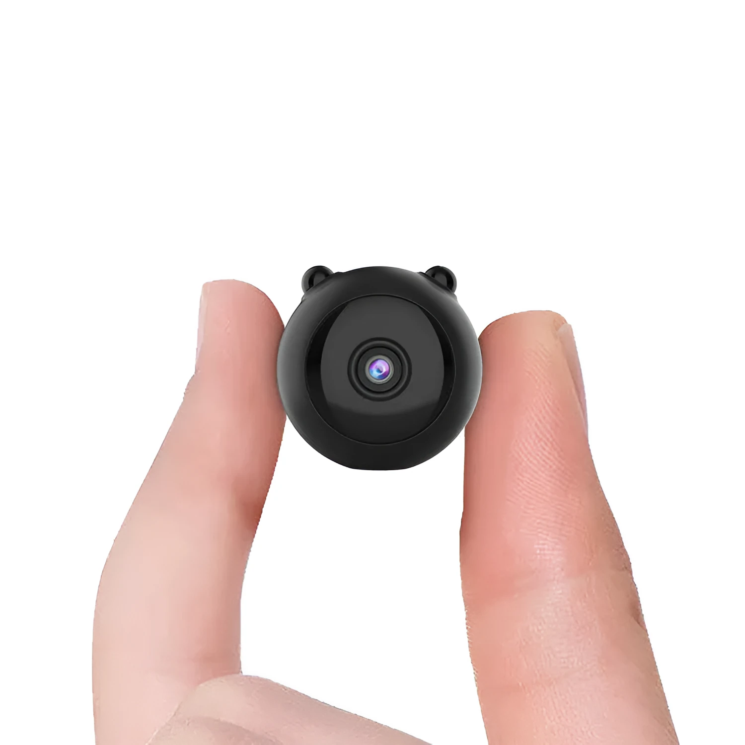 Black smart wifi wireless camera with 1080P night vision, 4.5cm size, plastic body, and 360-degree base