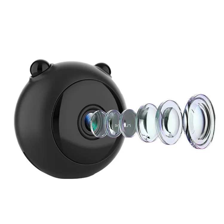 Black smart wifi wireless camera with 1080P night vision, 4.5cm size, plastic body, and 360-degree base
