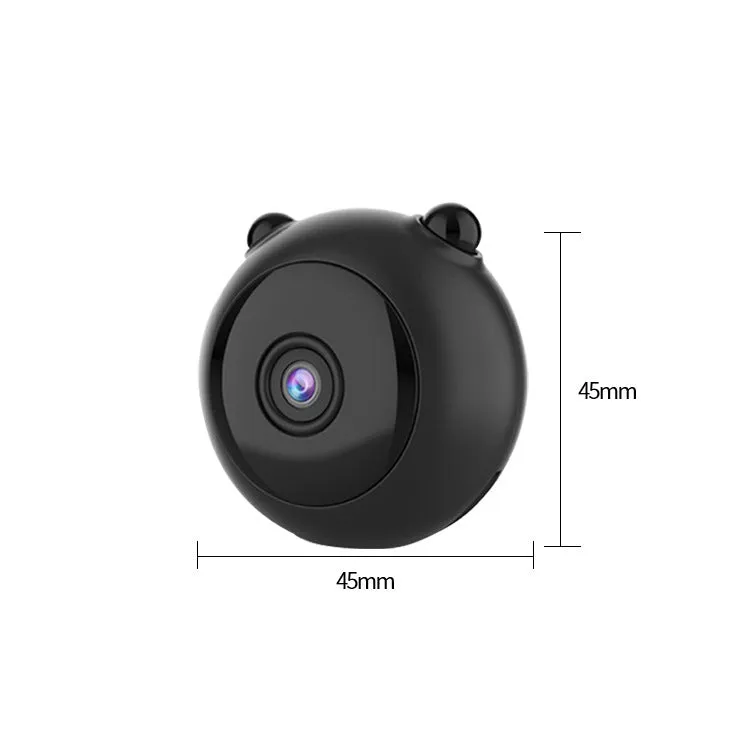 Black smart wifi wireless camera with 1080P night vision, 4.5cm size, plastic body, and 360-degree base