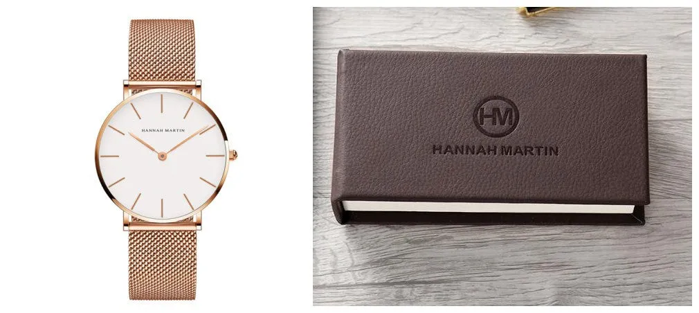 Hannah Martin ladies watch with rose gold stainless steel mesh strap and 36mm round dial