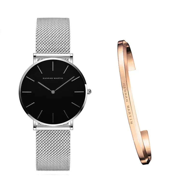 Hannah Martin ladies watch with rose gold stainless steel mesh strap and 36mm round dial