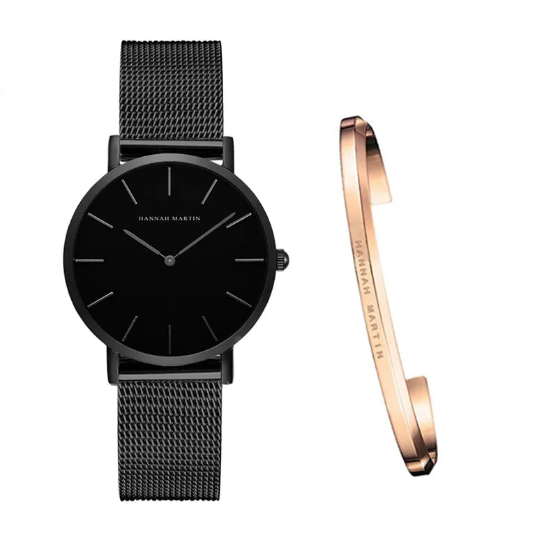 Hannah Martin ladies watch with rose gold stainless steel mesh strap and 36mm round dial