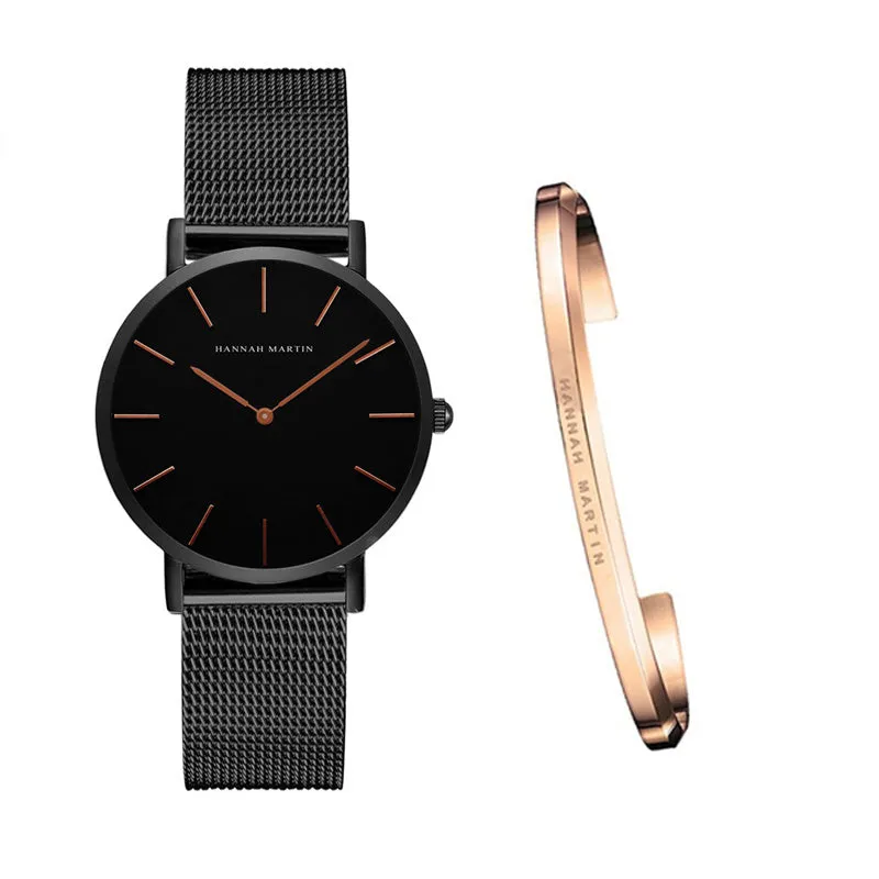 Hannah Martin ladies watch with rose gold stainless steel mesh strap and 36mm round dial