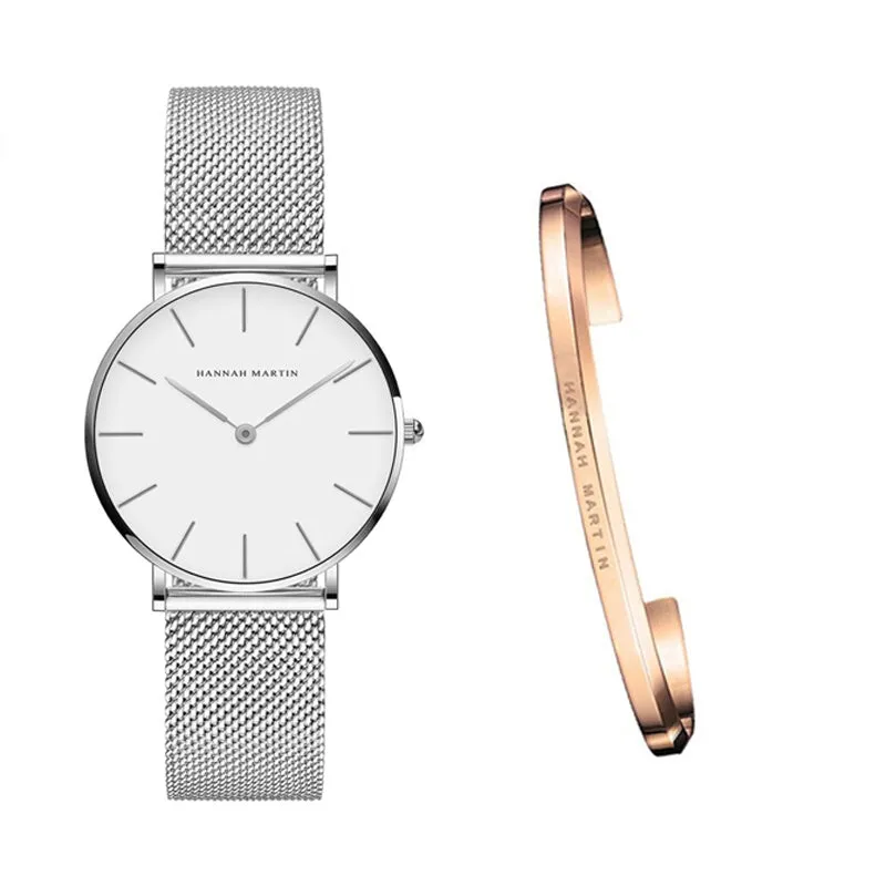 Hannah Martin ladies watch with rose gold stainless steel mesh strap and 36mm round dial