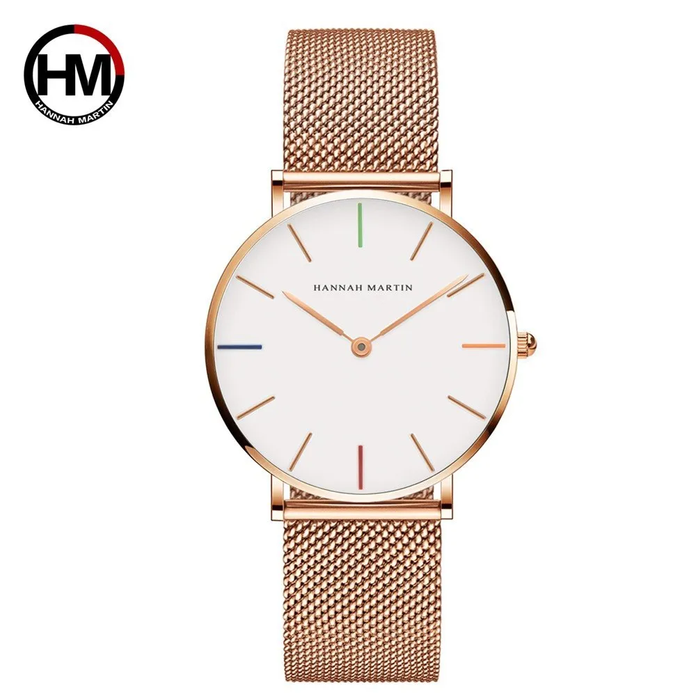 Hannah Martin ladies watch with rose gold stainless steel mesh strap and 36mm round dial