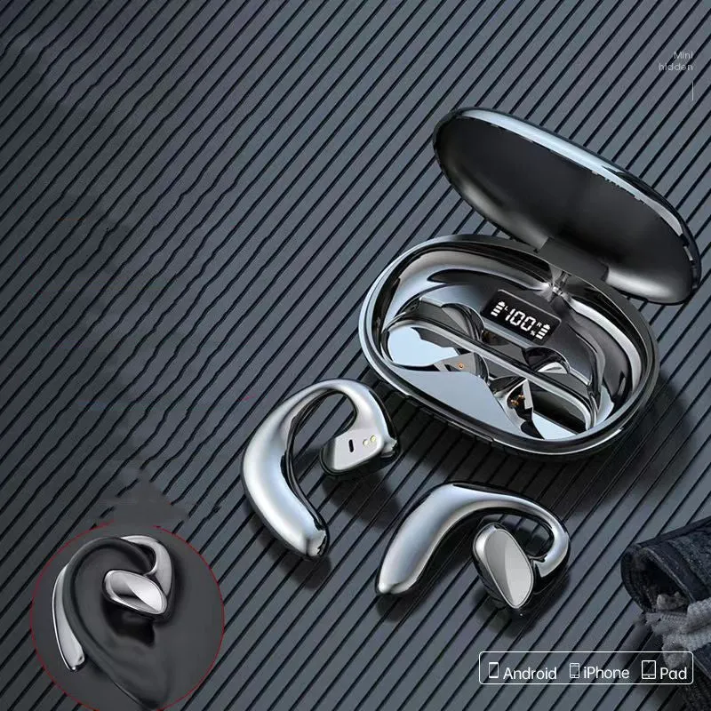 S900 TWS sports bone conduction earphone in black with charging compartment and power display