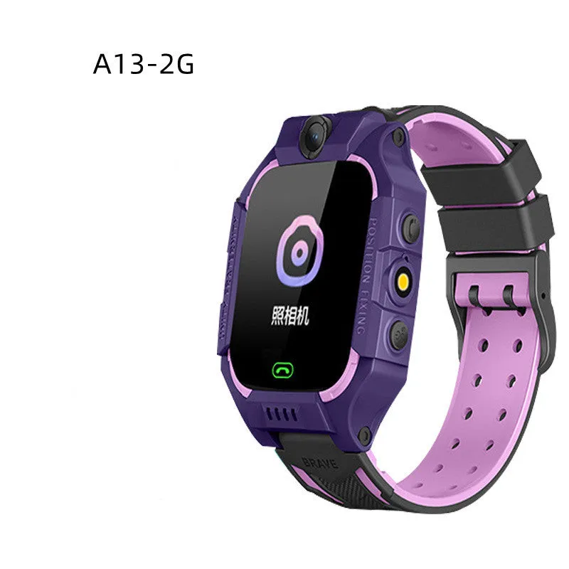 Children's smart phone watch with positioning and waterproof design in blue colour showing touch screen and wrist strap