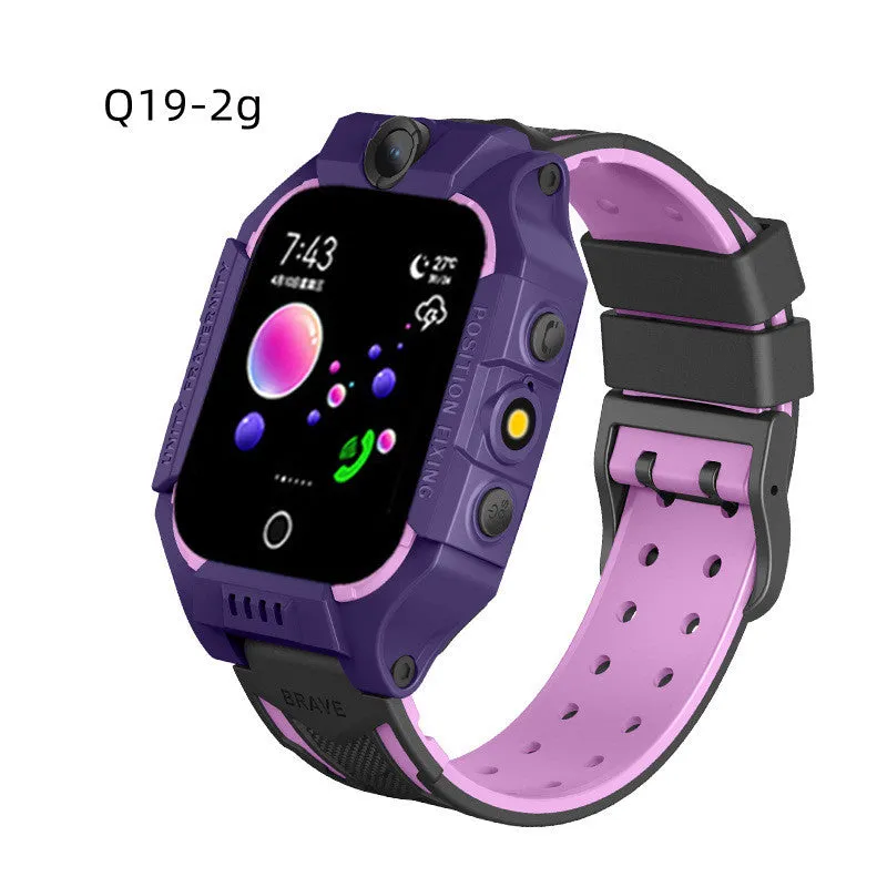 Children's smart phone watch with positioning and waterproof design in blue colour showing touch screen and wrist strap
