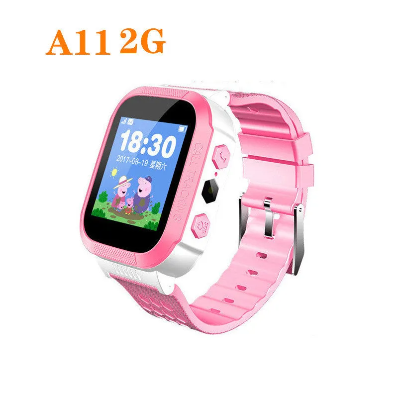 Children's smart phone watch with positioning and waterproof design in blue colour showing touch screen and wrist strap