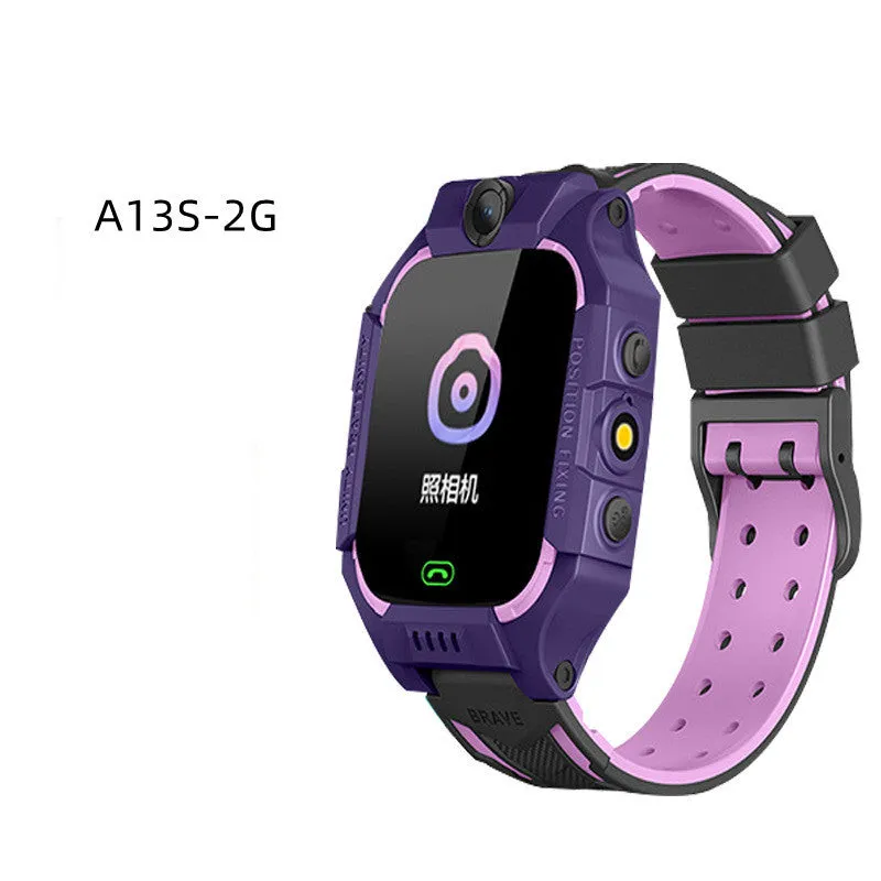 Children's smart phone watch with positioning and waterproof design in blue colour showing touch screen and wrist strap