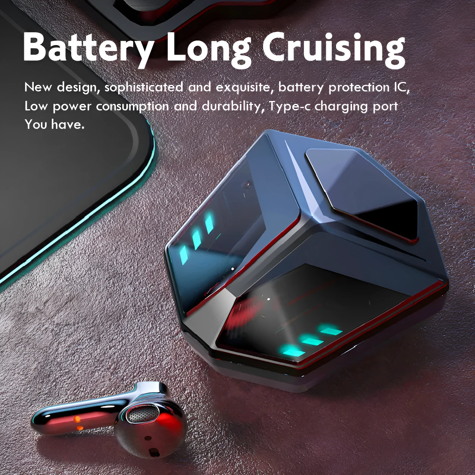 Compact wireless Bluetooth gaming headset in shown colour with low latency and noise reduction features.