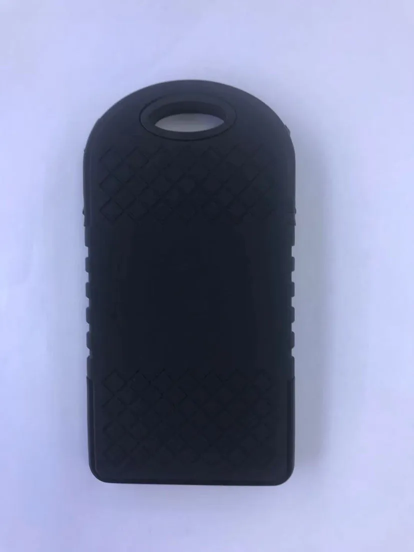 Solar power bank 8000mAh dual battery charger with 1W monocrystalline panel, IPX4 waterproof, and carabiner on backpack