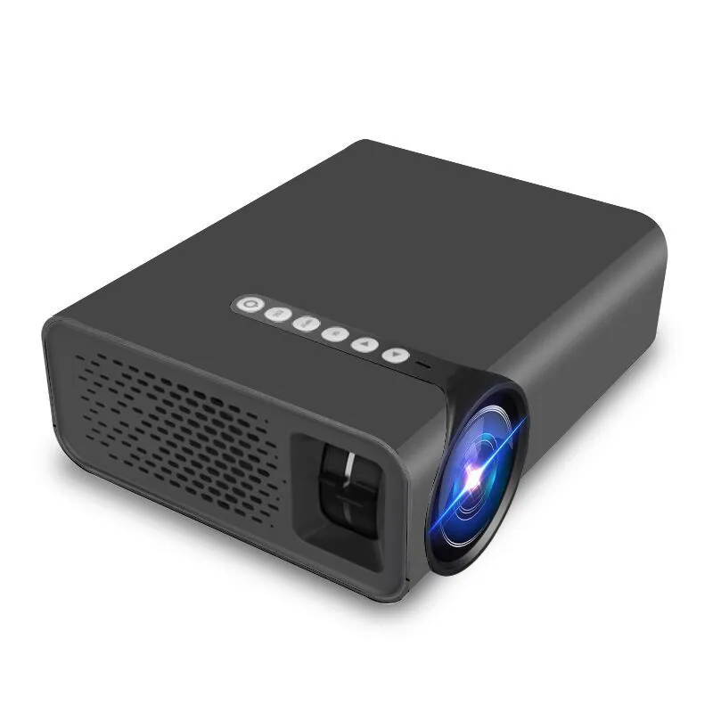 Black YG530 mini wireless mobile phone projector showing a projected image on a wall.