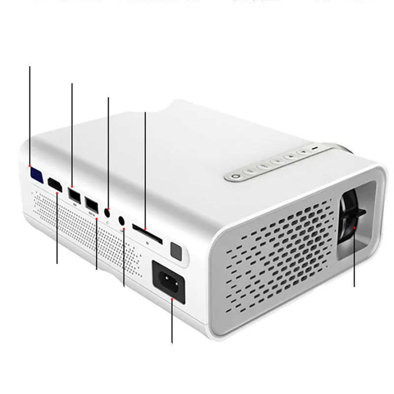 Black YG530 mini wireless mobile phone projector showing a projected image on a wall.
