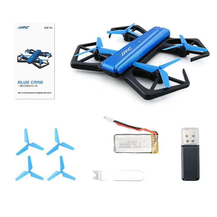 JJRC H43WH folding aerial UAV drone with black plastic body and four arms, showing compact folded shape