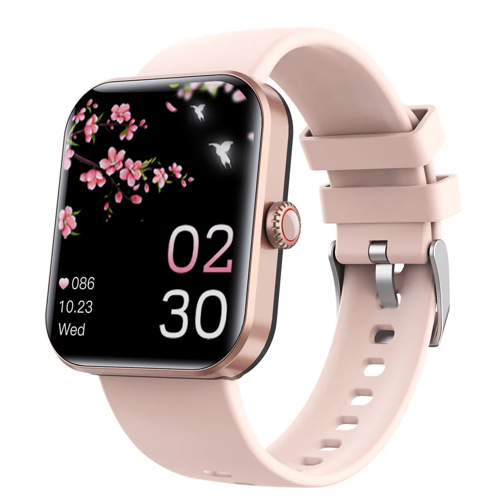 F57L sports watch with heart rate and blood pressure display on a wrist with a silicone strap