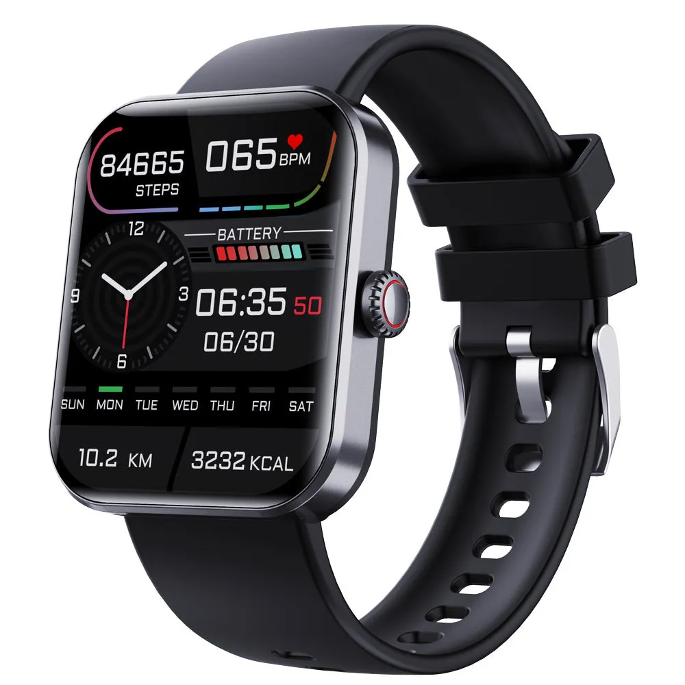 F57L sports watch with heart rate and blood pressure display on a wrist with a silicone strap