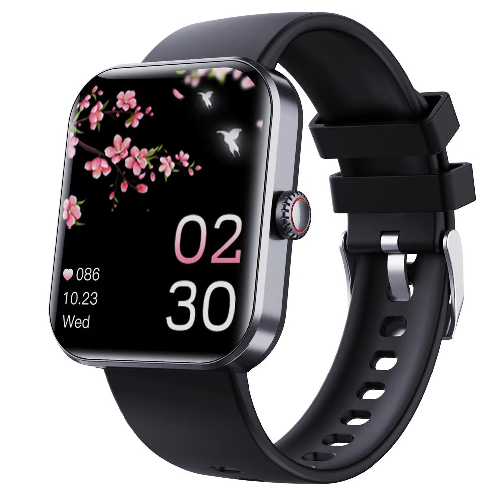 F57L sports watch with heart rate and blood pressure display on a wrist with a silicone strap