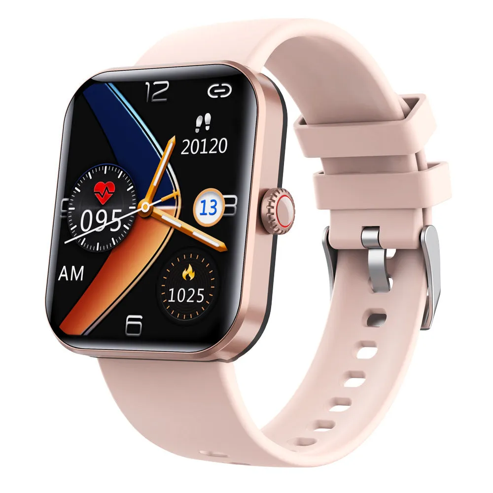 F57L sports watch with heart rate and blood pressure display on a wrist with a silicone strap