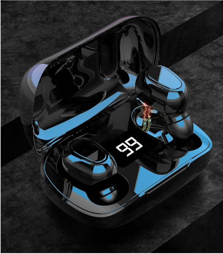 XG8 noise reduction sports headphones in black with charging case on white background