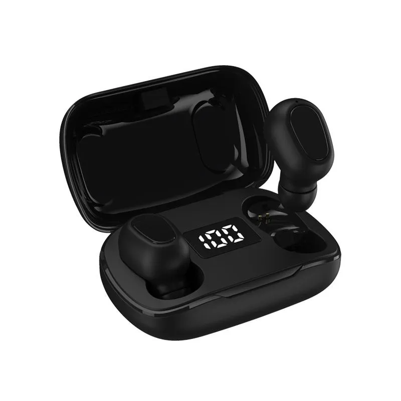 XG8 noise reduction sports headphones in black with charging case on white background