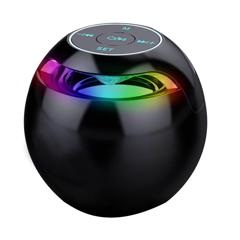 Black plastic cube Bluetooth speaker with alarm clock display, button controls, 8.5cm size