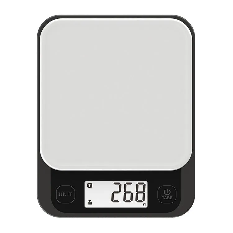 Black Bluetooth smart kitchen scale with nutrition calculator app on phone screen, 153x135x27mm