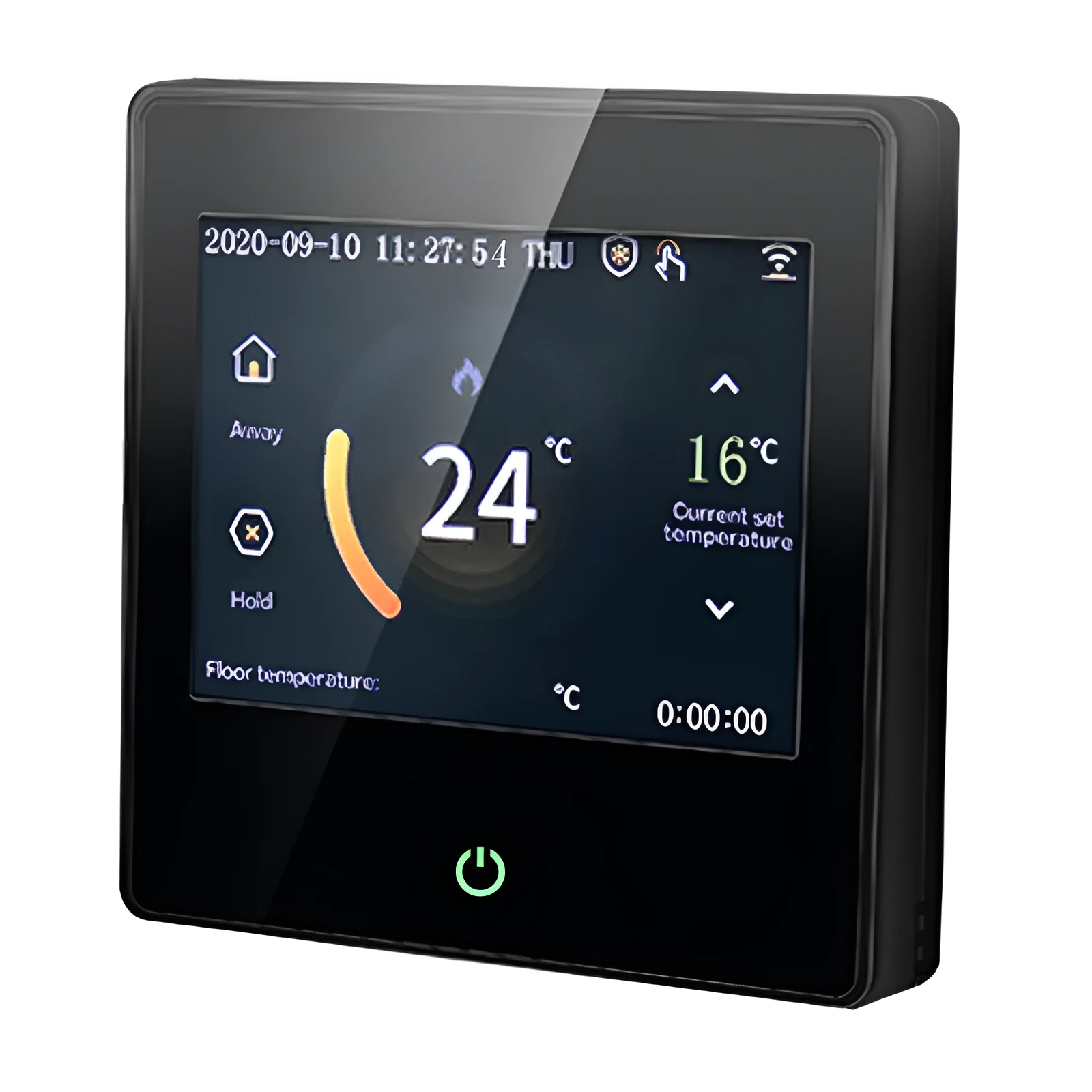 White smart thermostat heating controller measuring 86x86x13mm for concealed wall installation