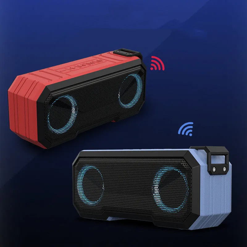 Waterproof colourful luminous outdoor wireless speaker with dual speakers and power bank in black