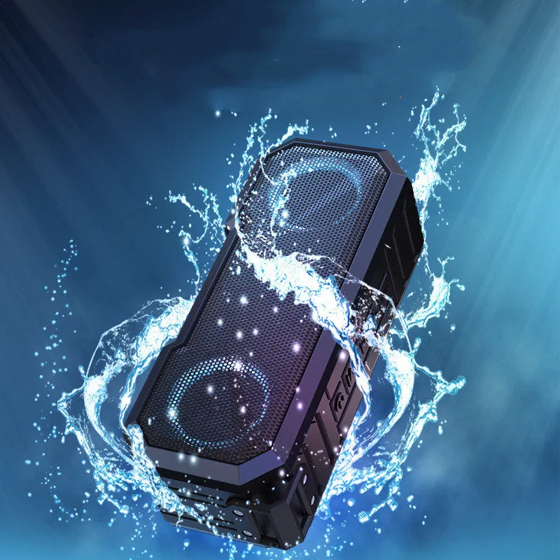 Waterproof colourful luminous outdoor wireless speaker with dual speakers and power bank in black