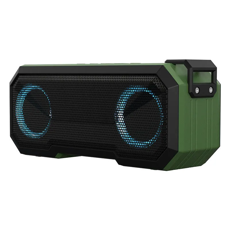 Waterproof colourful luminous outdoor wireless speaker with dual speakers and power bank in black
